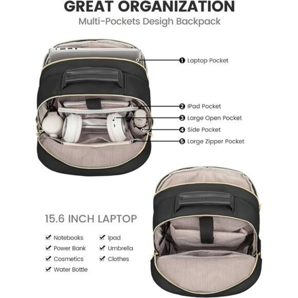 Womens Quilted Laptop Backpack Purse USB Work Travel School Bag Fits 15 Inch main image 6